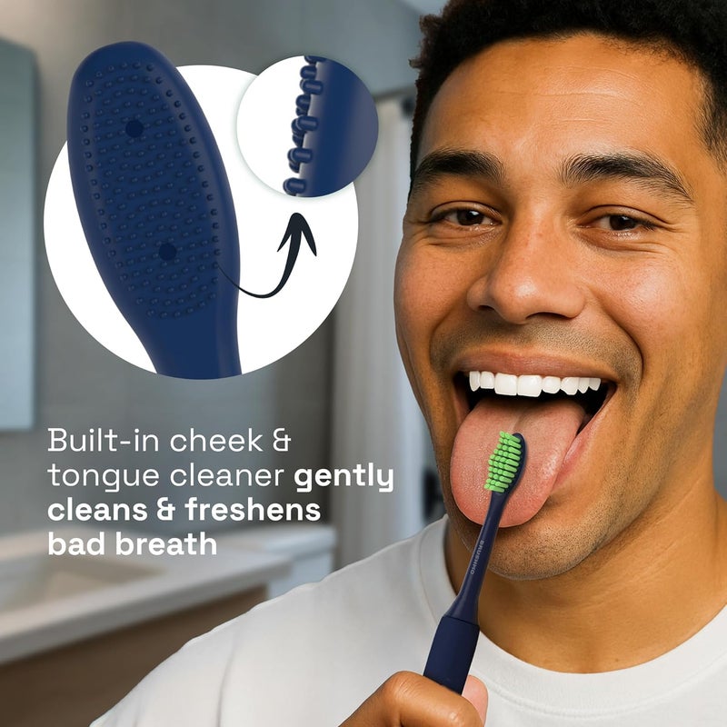 Brushmo Replacement Toothbrush Heads, Compatible with Philips One for Sonicare Electric Toothbrush Handles HY1022, 4 Standard Heads with Tongue Cleaner, Soft DuPont Bristles, BM124m Midnight Navy Blue - Image 3